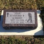 Flat granite grave marker with polished top and engraved memorial lettering.